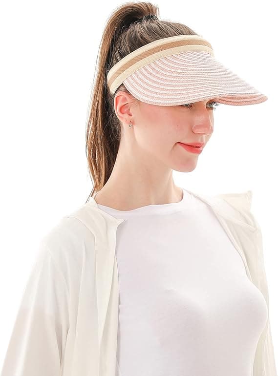 Dam sommarhatt Bredbrättad Rosa halmhatt