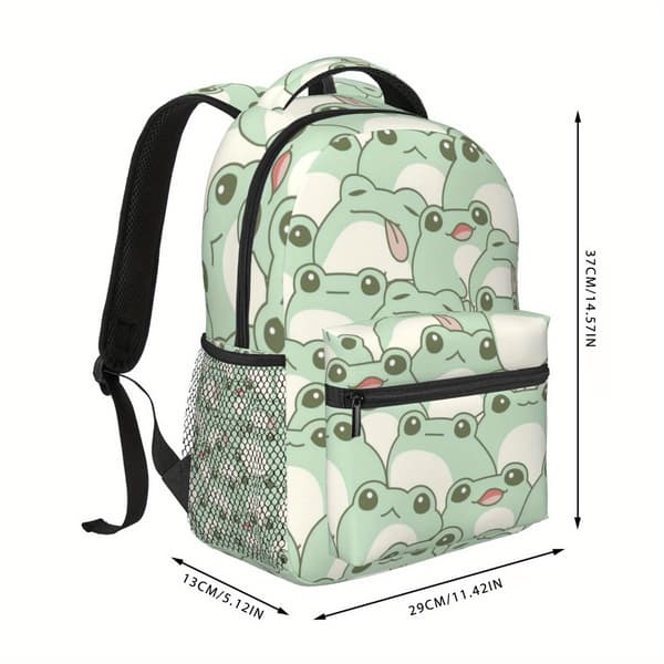 Fresh Green Frog Print Backpack with Large Capacity - Lightweight, Durable Polyester, Double Mesh Pockets, Zipper, Perfect for School, Fresh green fro
