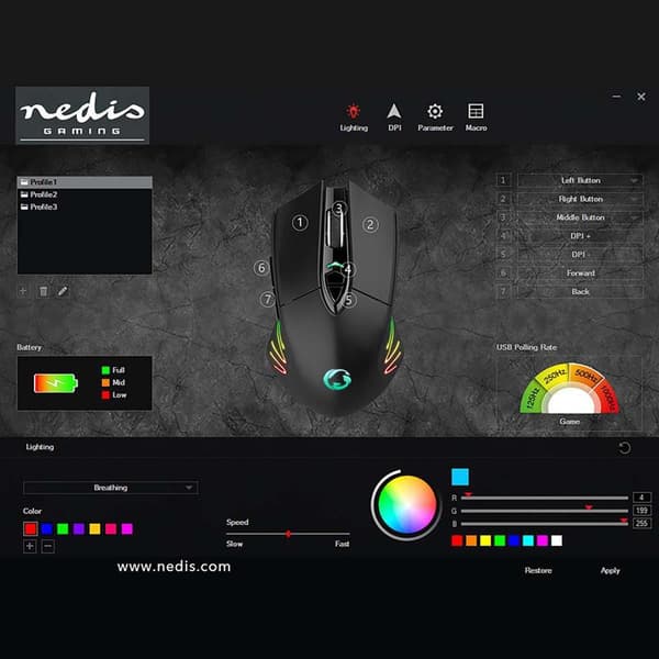 Nedis Wired & Wireless Gaming Mouse - 7 buttons - RGB Led