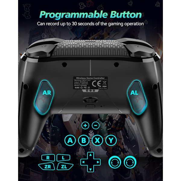 2025 Senaste Modell Trådlös Switch Kontroller för Nintendo Switch/Lite/OLED, Bluetooth Spelkontroller för iPhone/Android/Mobiltelefon/PC/S