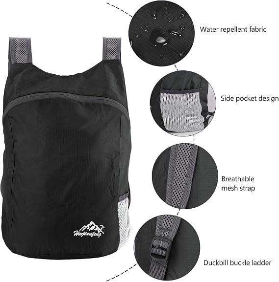 Ultralight Foldable Backpack, Small Hiking Backpack, Durable Lightweight Packable Backpack for Men Women, for Outdoor Sports Travel[JUN] black