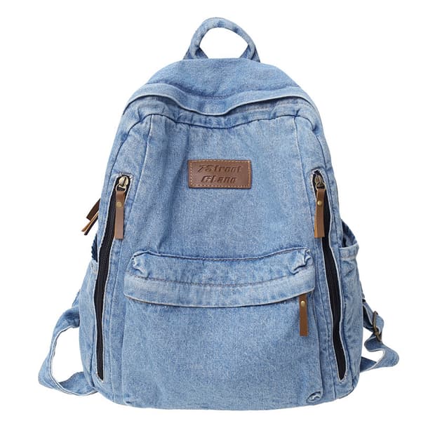 High School Student Backpack with Large Capacity Denim Trendy Matching Backpack for Travel BLUE-1