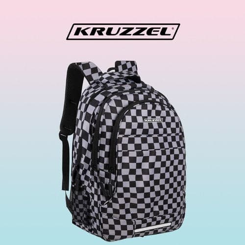 Backpack 22L with laptop compartment and shoe bag, black checkered 600D Oxford