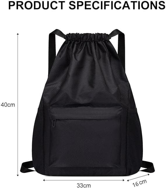 Black Drawstring Backpack, Leisure Backpack, Waterproof Backpack, School Bag, Unisex, Suitable for Camping, Yoga, Workout, Travel, Mountaineering