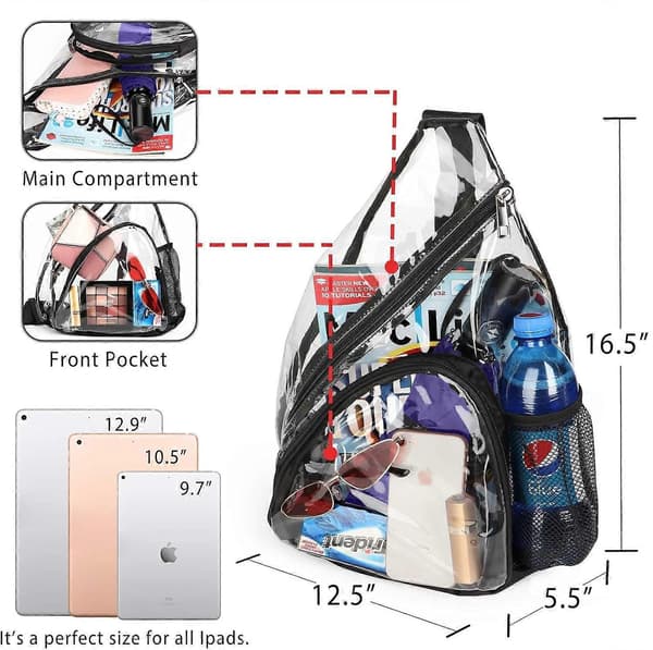 Clear PVC Shoulder Bag Stadium Certified Backpack with Adjustable Straps Black