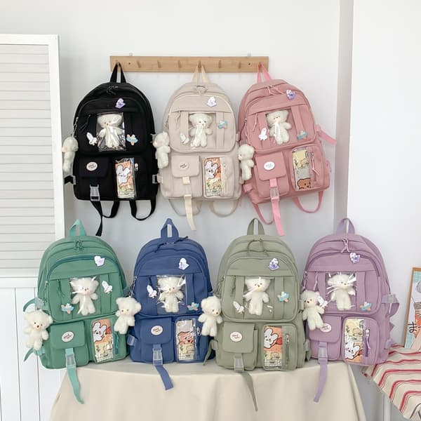 Student School Bag Pass Shoulder Bag, Backpack-White