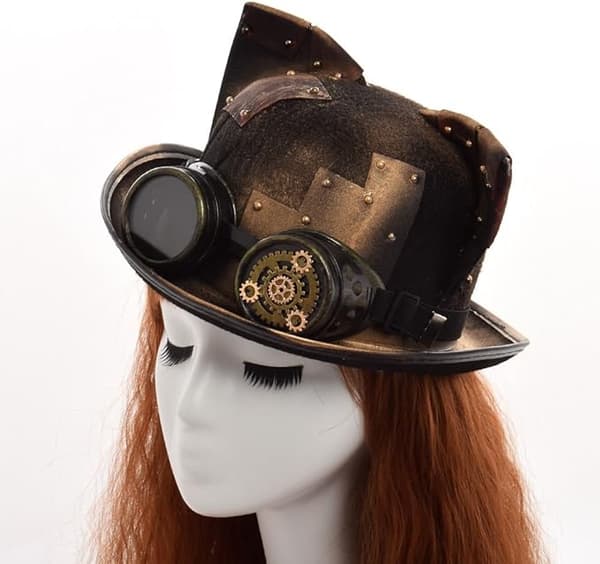 Damhatt med kattöron i steampunk-stil