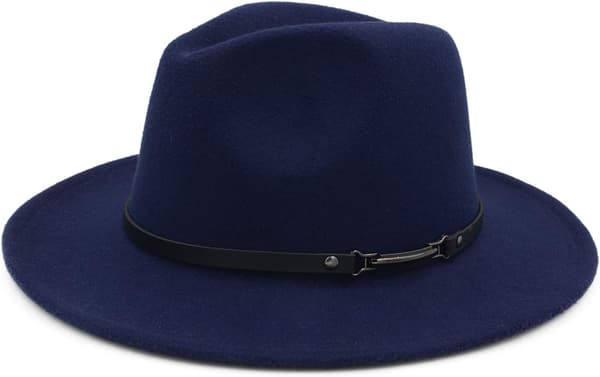 esh Bred Brätte Unisex Klassisk Bälte Spänne Fedora Hatt Marinblå