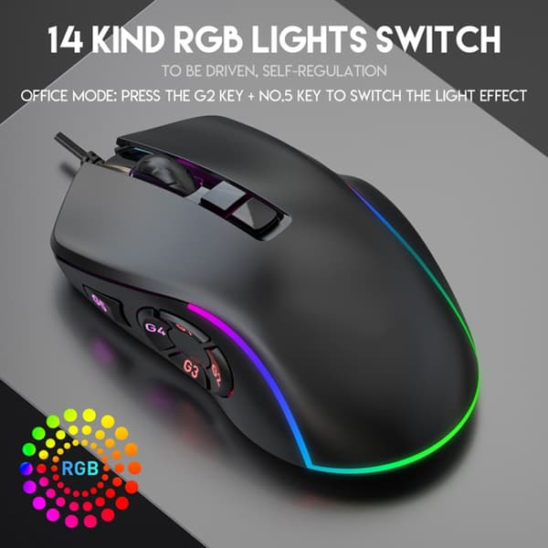 Högprecisions Gamingmus 10 Programmerbara Knappar 6400DPI Ergonomisk Design