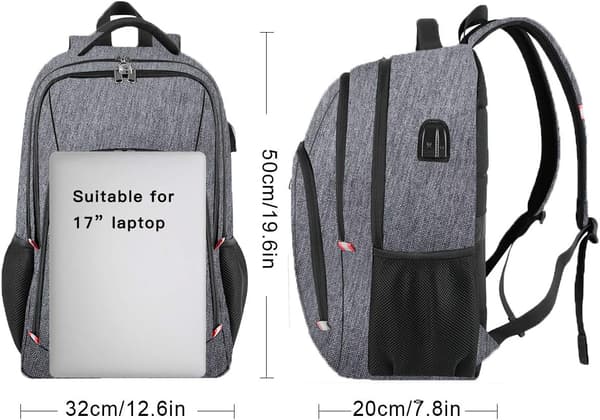 Waterproof Laptop Backpack with USB Charging Port for 17\" Laptops and Notebooks - Black_yux Black