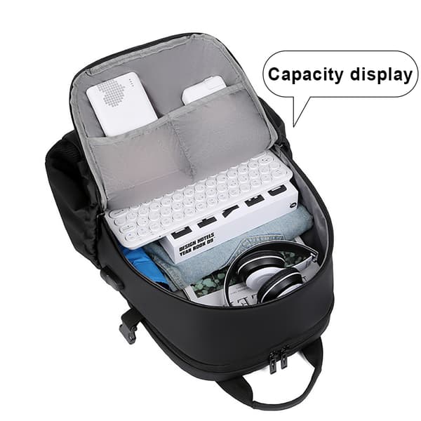 (SC)Smart Business Backpack, Water Resistant, USB Charging Port, Multiple Pockets and Compartments for Laptop and Tablet, Black