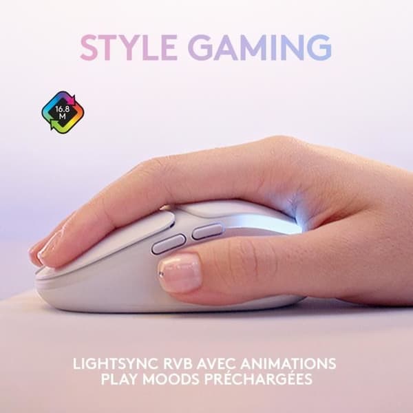 Logitech G - Gaming Mouse - Trådlös - G705 LIGHTSYNC RGB-belysning, Bluetooth, Lättvikt - White Mist Vit 85
