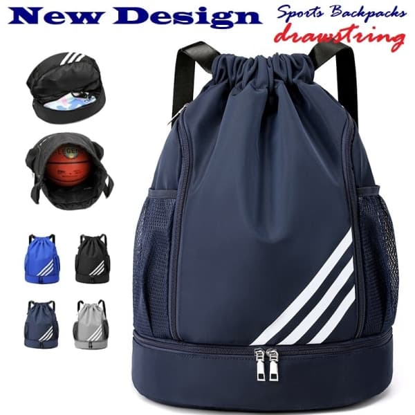 Sports Backpack Football Drawstring Backpack Gym Backpack Multiple Pockets for Travel Hiking Black