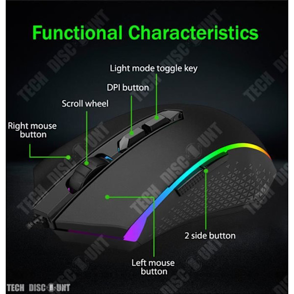 Souris Gaming - TD® - Elektroluminescent - 7 programmerbara knappar - USB - 5000 dpi