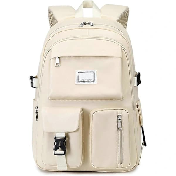 Large Capacity Backpack, Waterproof School Backpack with Multiple Compartments - White