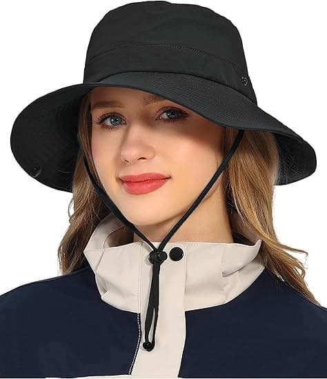 UPF 50+ Svart Vattentät Solid Packbar Bred Brätte Strandhinkhatt (Unisex)