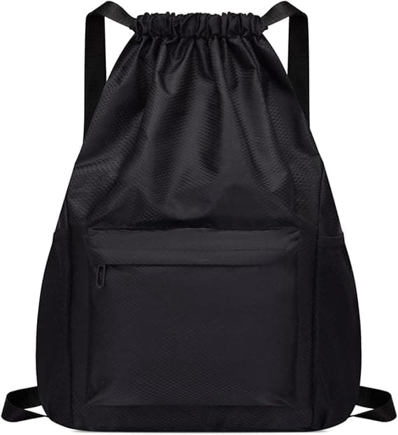 Black Drawstring Backpack, Leisure Backpack, Waterproof Backpack, School Bag, Unisex, Suitable for Camping, Yoga, Workout, Travel, Mountaineering