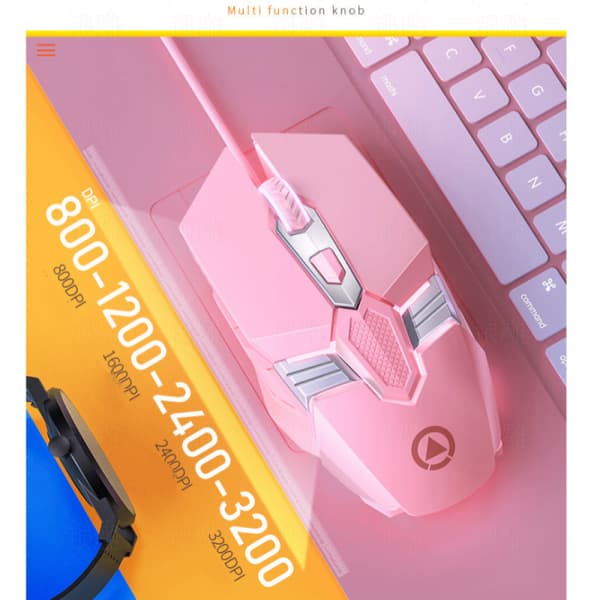 Trådbunden mus, USB gränssnitt Luminous Mouse, Macroprogrammering datortillbehör för spel, rosa mus