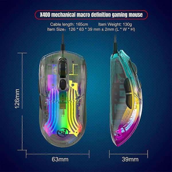 Ergonomisk mus med 7 programmerbara makron, programvarustöd, RGB-inställningar för PC