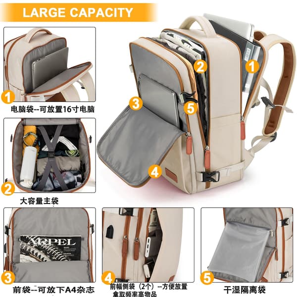 Unisex Travel Backpack - Large Capacity Multi-Layer Laptop Bag with USB Port E