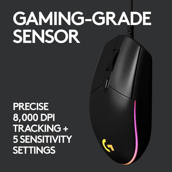 Spelmus med RGB-belysning, 6 programmerbara knappar, spelklassad sensor, 6K DPI-spårning, lätt black