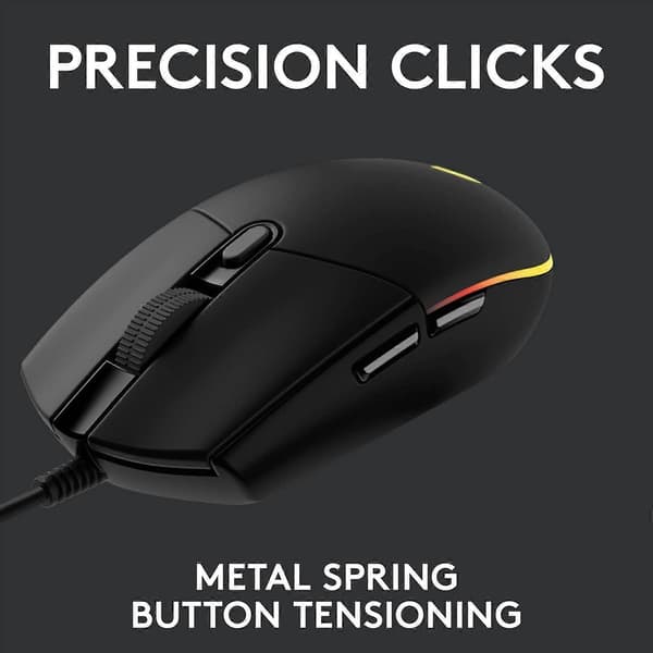G102 LIGHTSYNC Gamingmus med RGB-belysning, 6 programmerbara knappar, spelsensor, 8K DPI-spårning 12