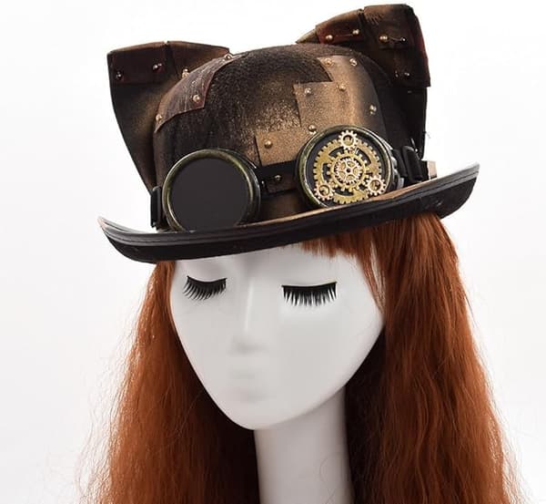 Damhatt med kattöron i steampunk-stil