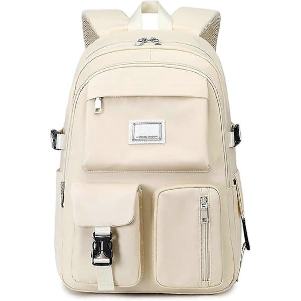 Large Capacity Backpack, Waterproof School Backpack with Multiple Compartments - White