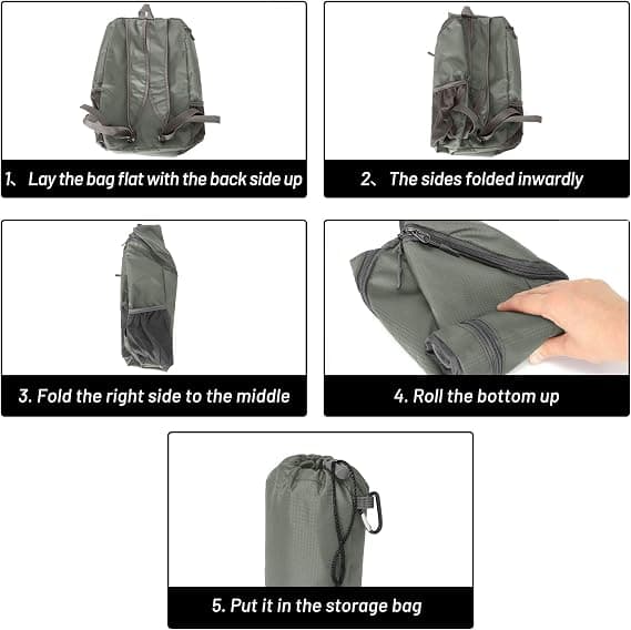 Foldable small waterproof backpack, foldable backpack for outdoor sports travel and walking leisure backpack Gray Gray