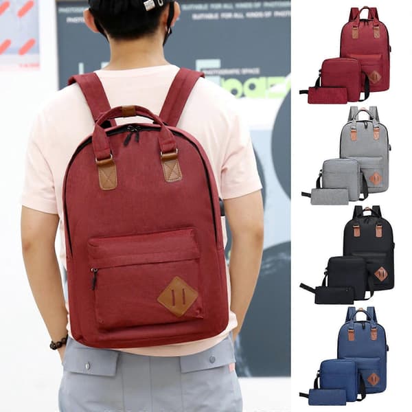 Backpack three-piece set, large capacity USB student backpack, suitable for school and outdoor travel, large computer bag for men and women