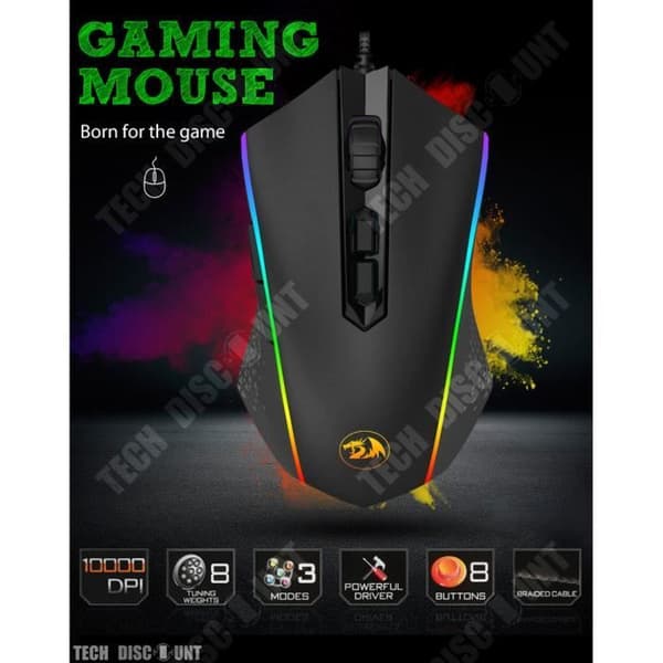 Souris Gaming - TD® - Elektroluminescent - 7 programmerbara knappar - USB - 5000 dpi