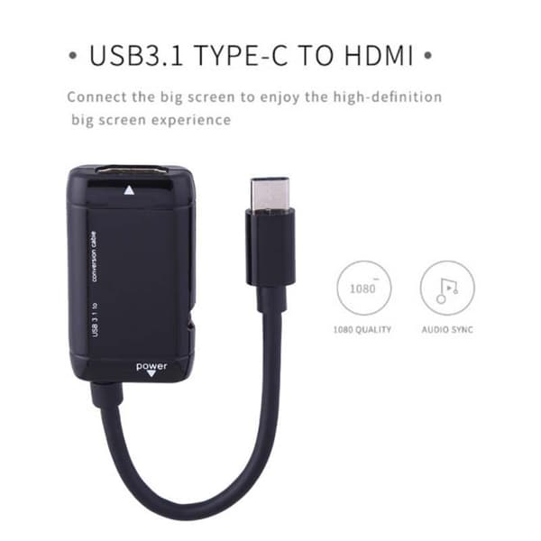Svart USB 3.1 Typ C Han till 1080P High Definition Multimedia Interface Hon Videoadapter Konverteringskabel för Typ C Smarttelefon