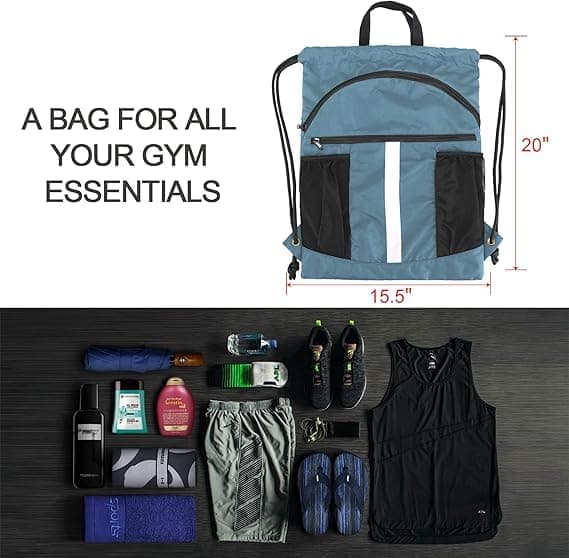 Drawstring Backpack with Shoe Compartment X-Large Black Gym Sport Drawstring Backpack