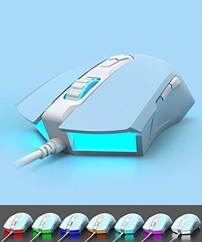 AJ52 Watcher RGB Gaming Mouse, Programmerbar 6 knappar, Ergonomisk LED-bakgrundsbelyst USB Gamer-mös Dator Bärbar PC, för Windows Mac OS Linux, Blå