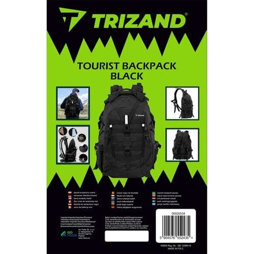 Hiking Backpack 25L XL Black with MOLLE and Rain Cover