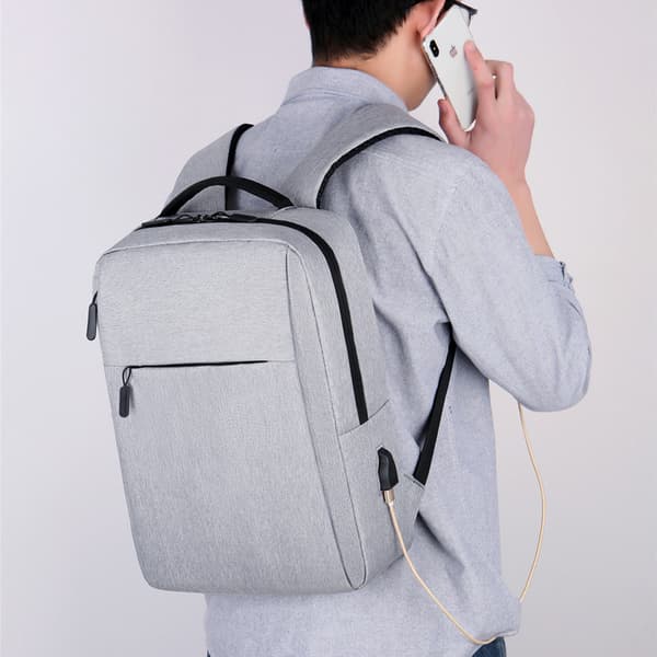 [RM] Waterproof Universal Canvas Backpack with USB Port, Computer Travel Bag, Business Bag, Grey