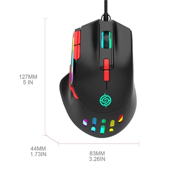 RGB USB-kabelansluten Gamingmus Makroprogrammering 6400DPI 9 Programmerbara knappar Black 0.3