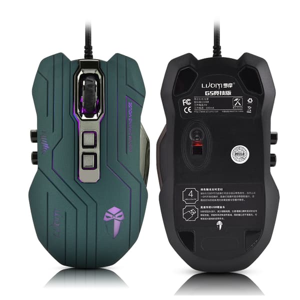 LUOM G5 3200 DPI USB-kabelansluten spelmus med 9 programmerbara knappar, grön