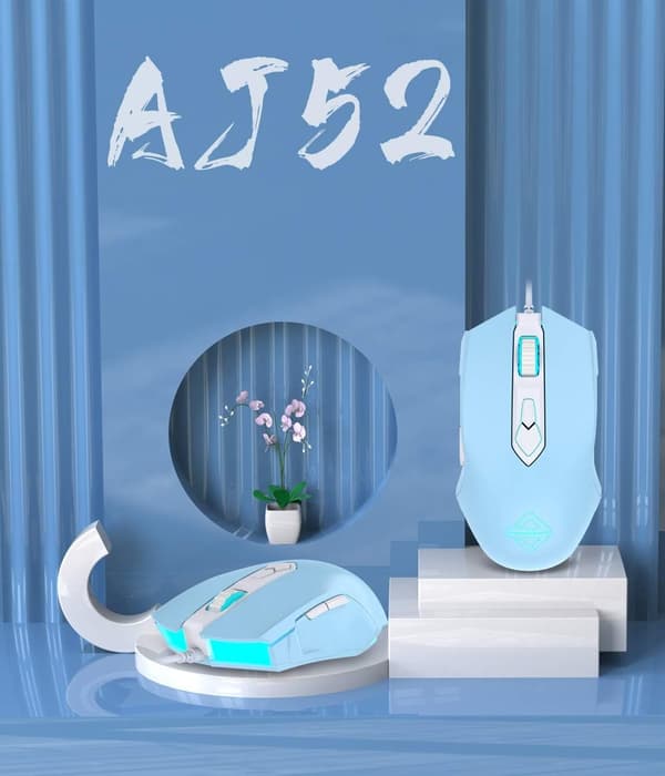 AJ52 Watcher RGB Gaming Mouse, Programmerbar 6 knappar, Ergonomisk LED-bakgrundsbelyst USB Gamer-mös Dator Bärbar PC, för Windows Mac OS Linux, Blå