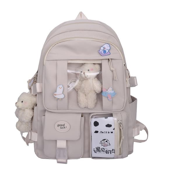 Student School Bag Pass Shoulder Bag, Backpack-White