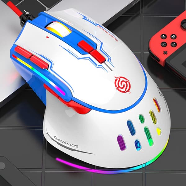 RGB USB-kabelansluten Gamingmus Makroprogrammering 6400DPI 9 Programmerbara knappar White 0.29