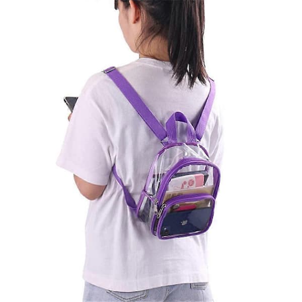 Clear Mini Backpack Approved for Stadiums, Waterproof Transparent Backpack for Work, Security Checks, Travel, Concerts & Sporting Events PURPLE