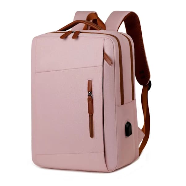 Laptop Backpack, 15.6 inch, Waterproof, with USB Charging Port, Ergonomic Design - Unisex, Pink