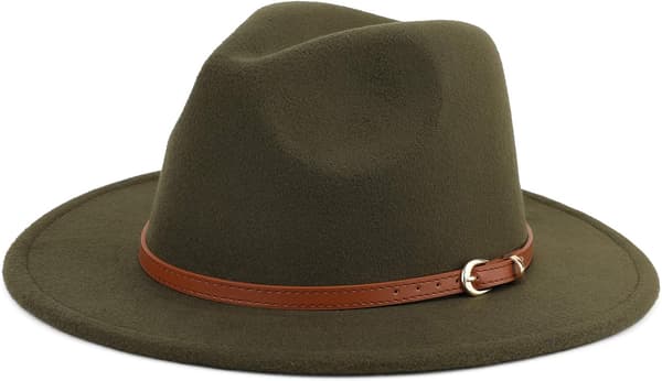 esh Bred Brätte Unisex Klassisk Bälte Spänne Fedora Hatt G Olive