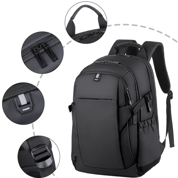 (SC)Smart Business Backpack, Water Resistant, USB Charging Port, Multiple Pockets and Compartments for Laptop and Tablet, Black