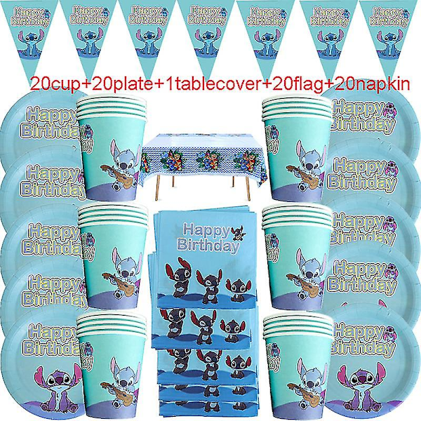 Disney Stitch Design Födelsedagsfest Dekorationer Servetter Pappersmuggar Tallrikar Pojkar Flickor Baby Shower Engångsartiklar Tillbehör