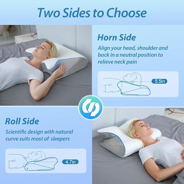 Viskoelastinen niskatyyny, ergonominen 2-in-1 ortopedinen tyyny niskakipuun, muotoiltu tukityyny, 1 kpl Light Gray