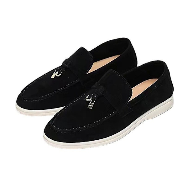 Sommersko til kvinder Loafers Mockasin i ruskind med lås, komfortable bløde såler, flade sko i plusstørrelse sort black 44