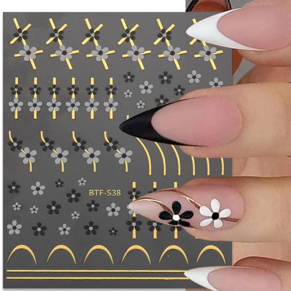 9 ark Blomma Nail Art Stickers Dekaler Självhäftande Vår Sommar Färgglada Blomsterlinje Nageltillbehör Nail art Design Dekoration Tillbehör