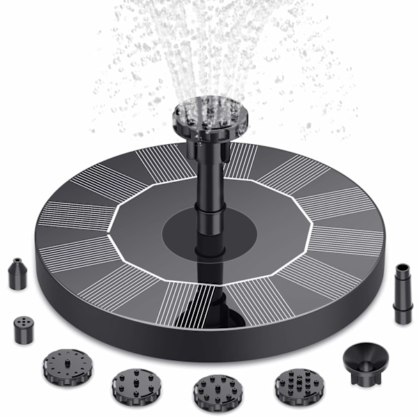 Solcelledrevet fontenepumpe, solcelledrevet vannfontene med 6 dyser, flytende solcelledrevet damppumpe for fuglebad, hage, dam, basseng og akvarium